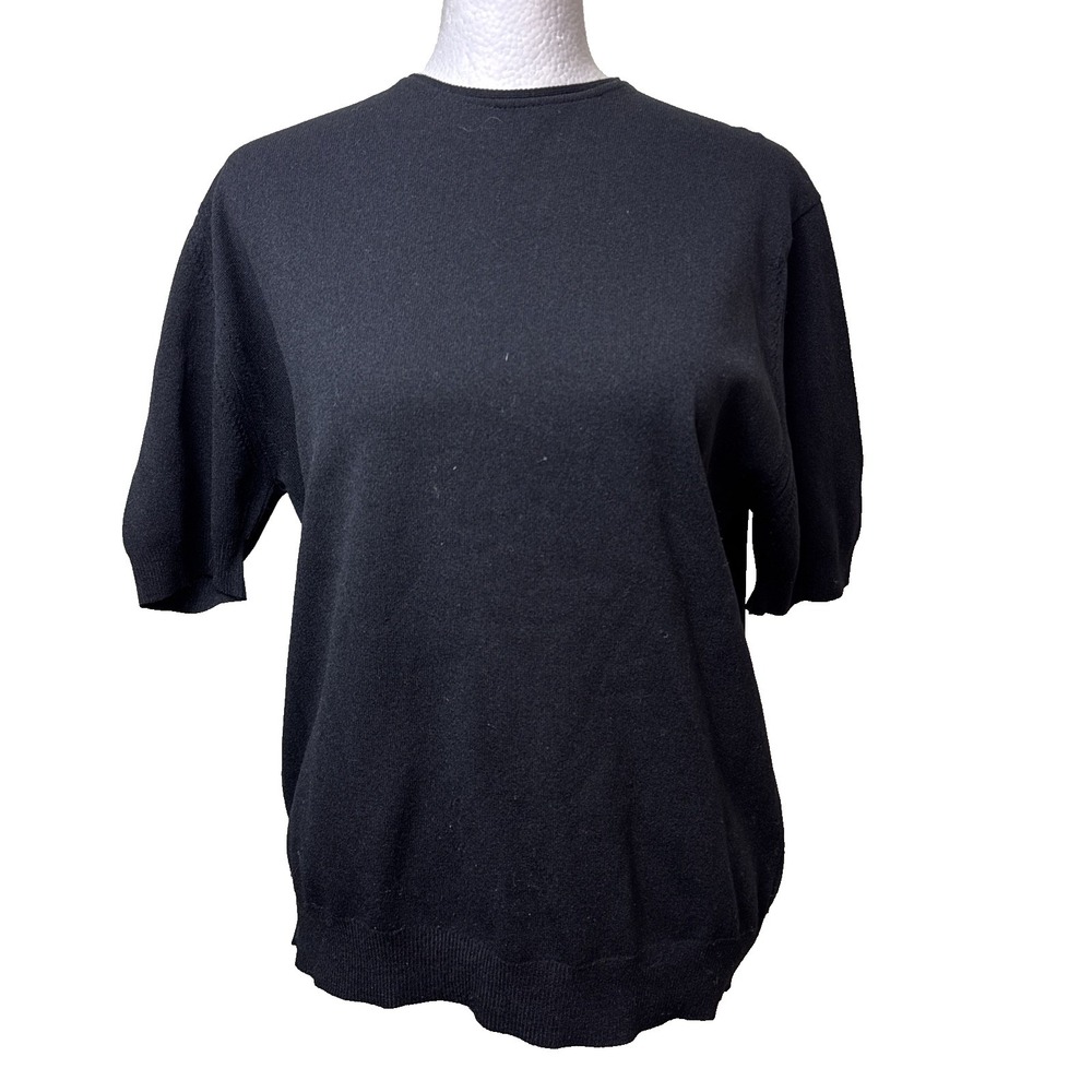 VTG 60s Designers Originals Black Tycora Nylon‎ Short Sleeve Back Zip Sweater M